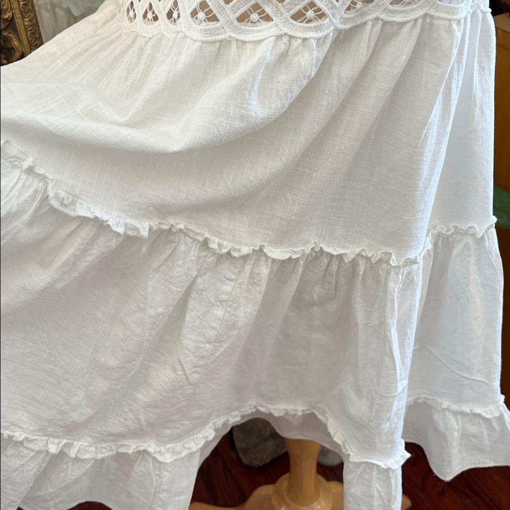 Bohemian White Lace Baby doll tiered Cotton Summer Dress adjustable straps 12 - Picture 10 of 12